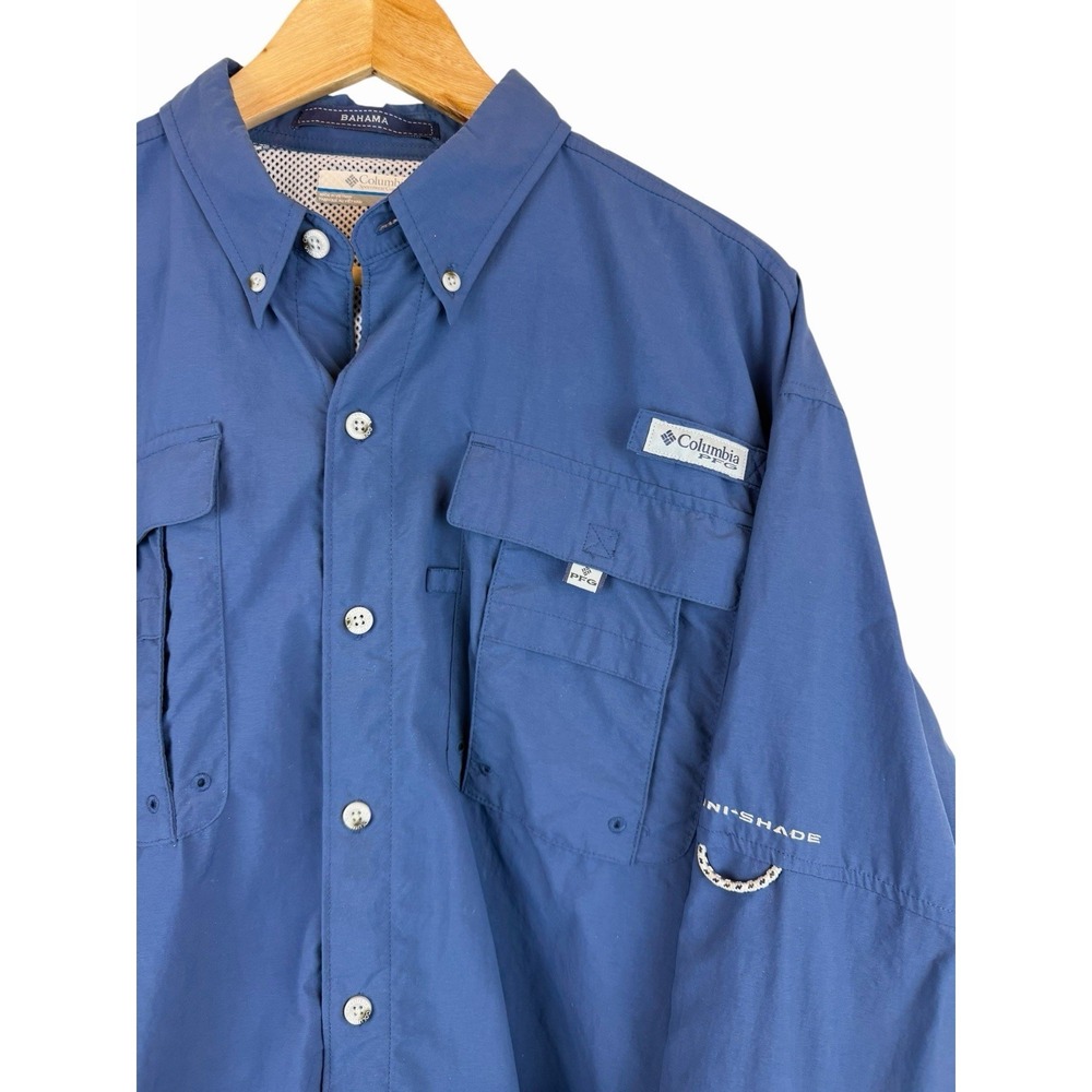 Columbia PFG Vented Fishing Shirt Men's Large Blue Bahama Omni Shade Roll Up